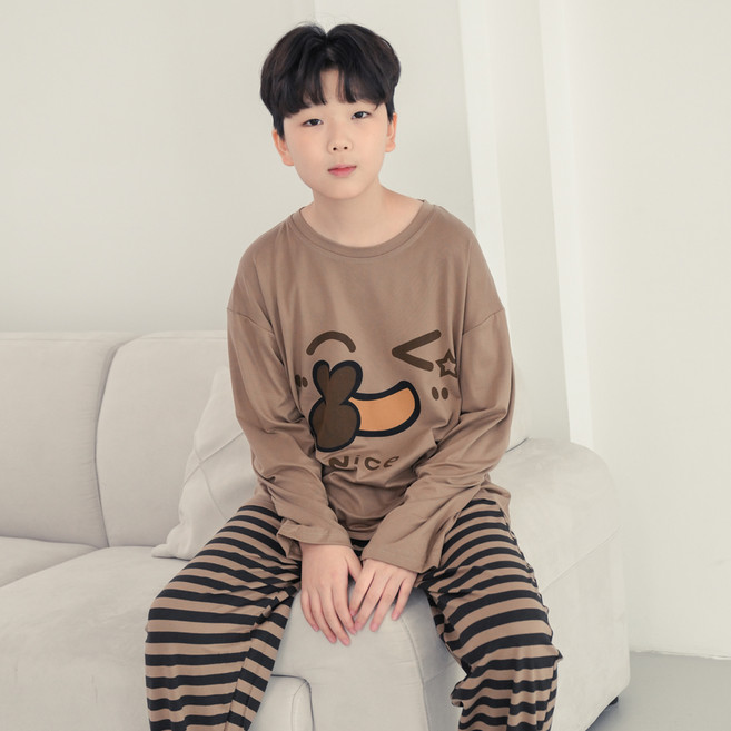 코코드림 주니어용 커피 나이스 캐주얼 긴팔 잠옷 상하의 세트
