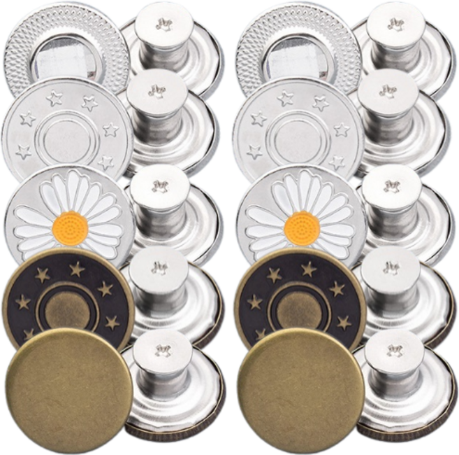 바지 수선 요술 단추 신형 5종 x 2p, 브론즈스타 + 실버스타 + 브론즈베이직 + 실버패턴 + 실버데이지, 1세트