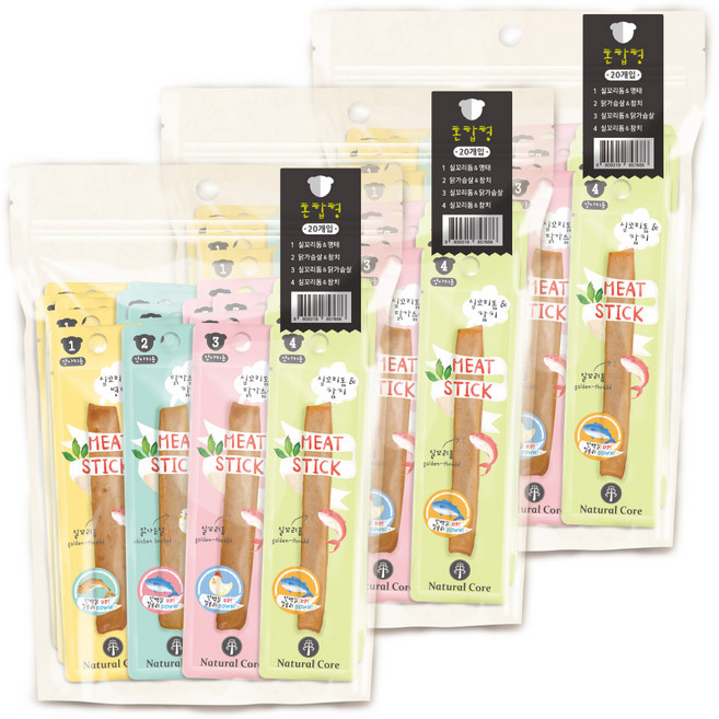네츄럴코어 강아지 미트스틱, 혼합맛(실꼬리돔/명태/닭가슴살/참치), 7g, 60개
