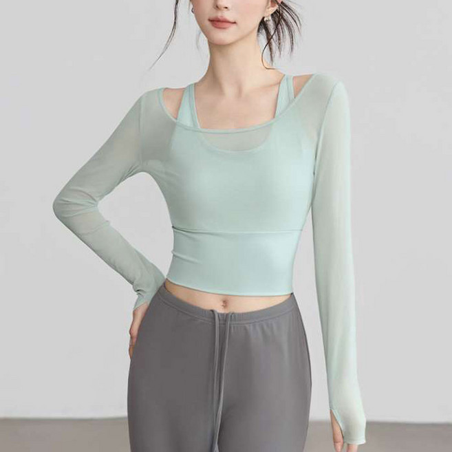 더시럽 여성용 스포츠 탑 커버업 패드 일체형 긴팔티