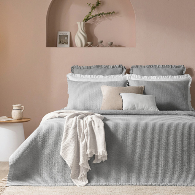 보몽드 고온에 삶은 사계절 피그먼트 60수 아사 순면 줄누비 스프레드 이불 겸 패드, 그레이