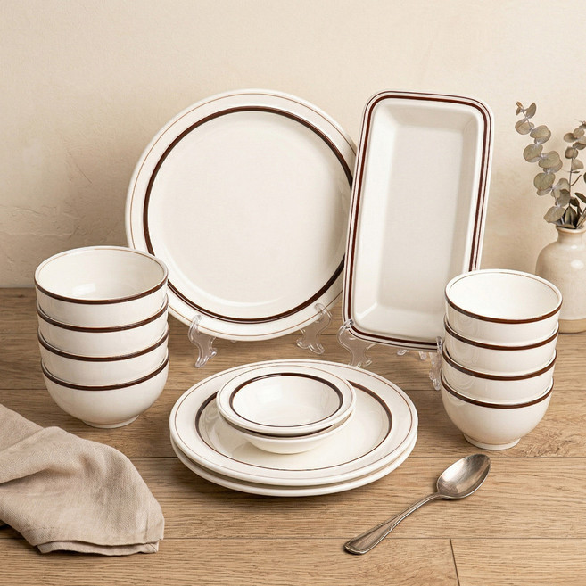 시라쿠스 메이플 4인 그릇 홈세트 14p, 라인브라운, 6종, 1세트