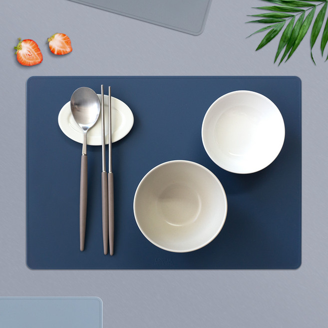 로흐야 국산 스퀘어 실리콘 식탁매트 2P세트, 미드나잇 네이비, L