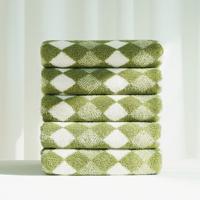 클라우망 프리미엄 타월 160g 60수 코마사, 아가일 올리브그린, 5개