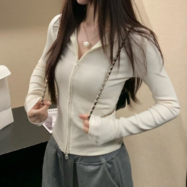 I'M MONG 女款修身連帽素色雙向拉鍊長袖連帽外套 R6F156