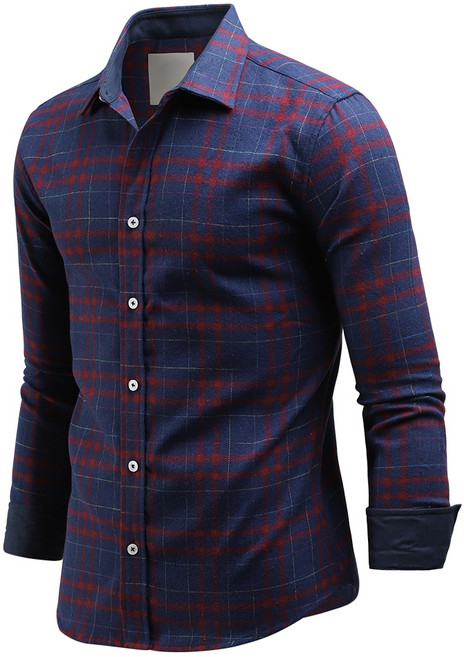 다꾸앙 남성용 라인피치 체크 긴팔 기모 셔츠 남방 C11D14_sp2388