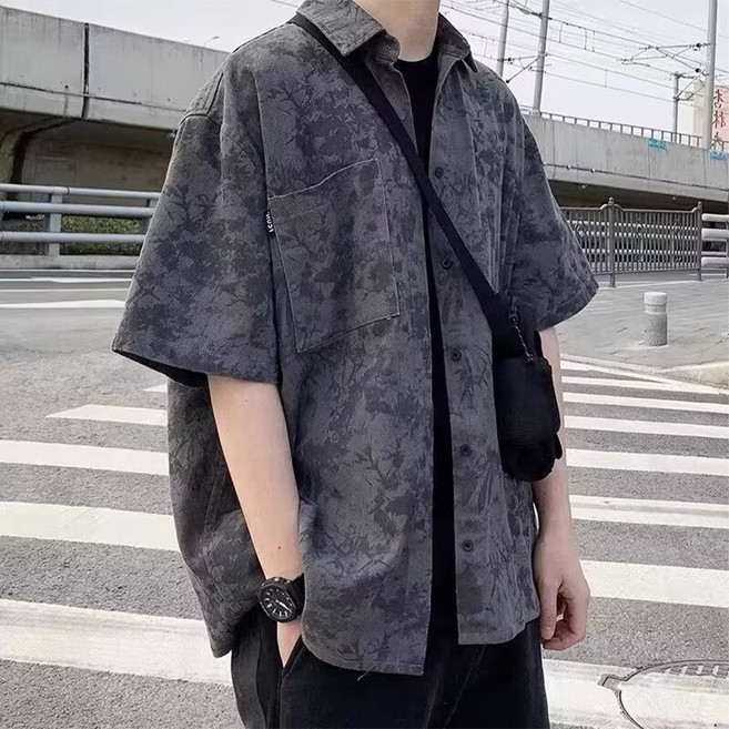 마켓에이 남성용 빈트 패턴 포켓 반팔 셔츠 자켓