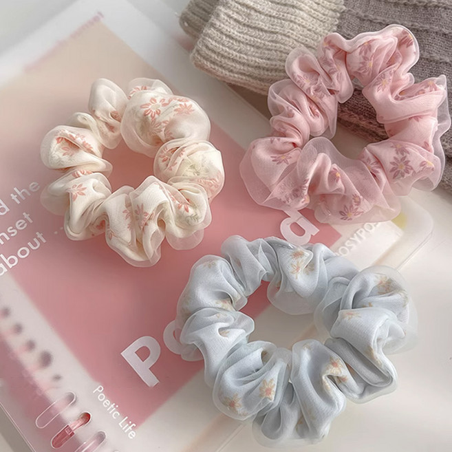 워더미 여성용 풍성 로맨틱 쉬폰 빅 헤어슈슈 머리끈 3종 세트 F532
