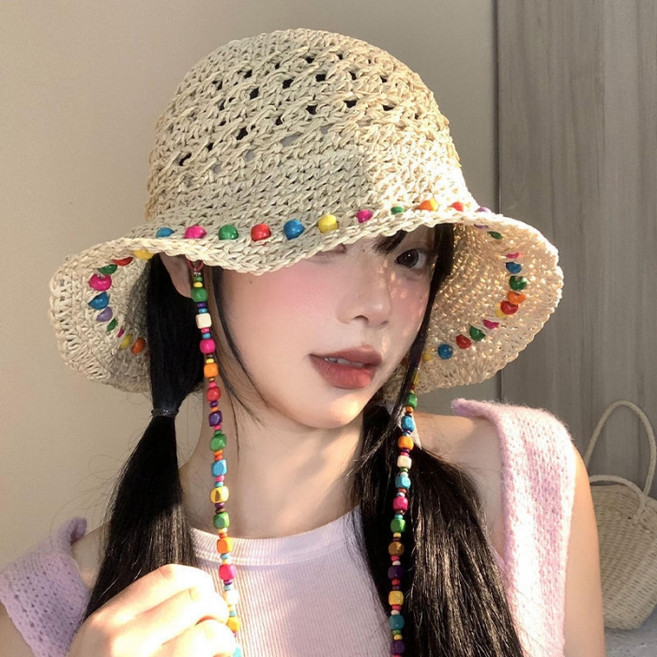 VIVIMUA 繽紛串珠綁帶渡假草帽 HR2824