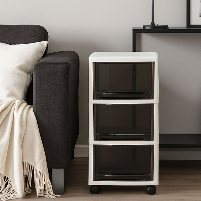 보노하우스 국내산 맥스 이동식 서랍장, 다크투명, 1개