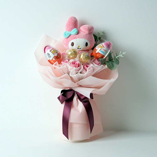 morningscent 산리오 비누꽃다발 마이멜로디 + 킨더조이 캡 3p + 페레로로쉐 캡 5p + 빨대꽂이 8p 세트, 핑크, 1세트