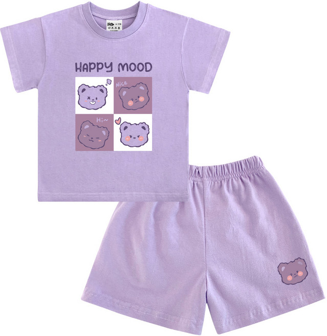 키즈크루 아동용 통기성 해피 무드 반팔 + 반바지 세트