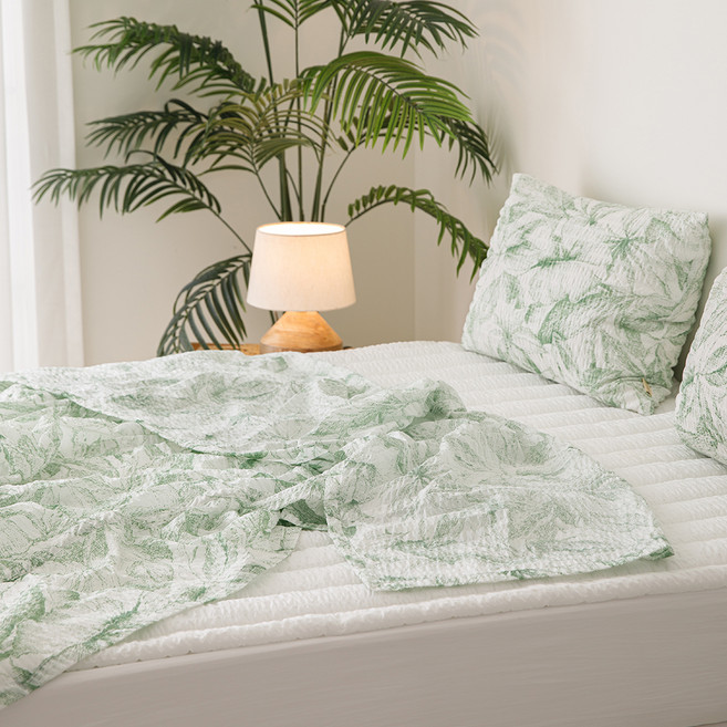 엘레나하임 퍼펙트 더블 쿨링 냉감 뱀부 시어서커 듀라론 홑이불, 그린 폴리아