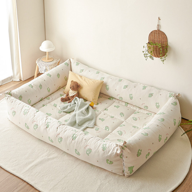 쁘리엘르 순면 유아 범퍼 쿠션 4P 세트(솜포함), 딩고 그린