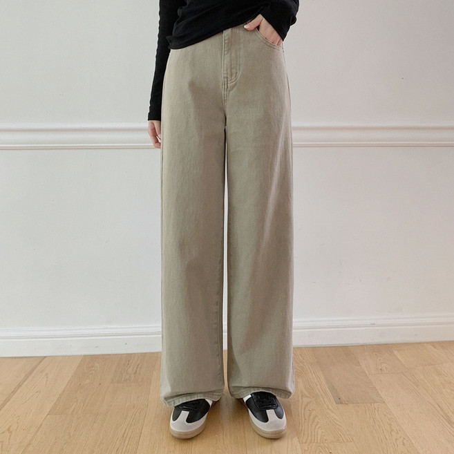 플랜데이 여성용 롱/숏 기장 로이 와이드 코튼 팬츠