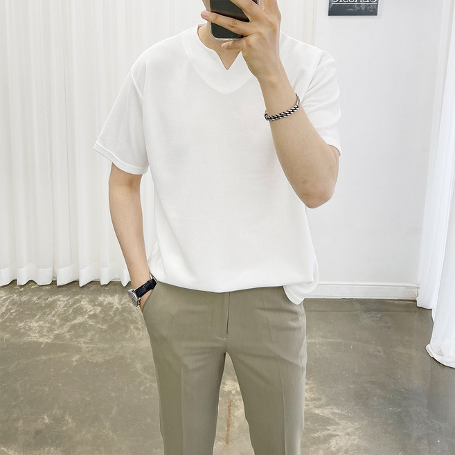 아도르클래식 남성용 V넥 루엘 하이스판 여름 반팔 티셔츠