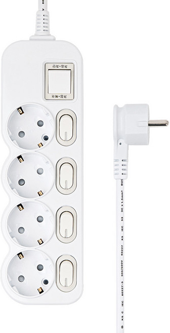 에코파워탭 국내 제조 슬림 개별 과부하차단 스위치 납작 멀티탭 4구 CSG-404P, 화이트, 1개, 1.5m
