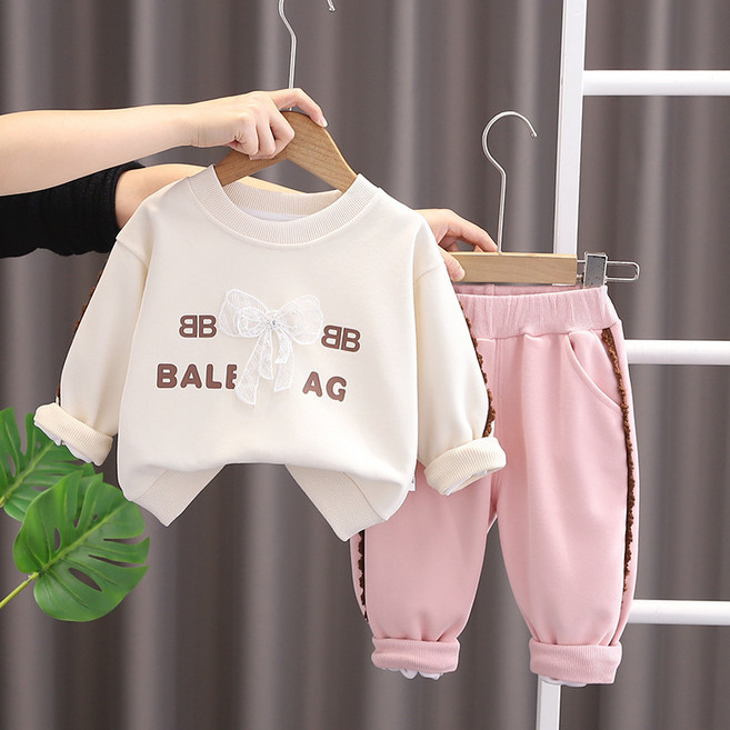 베베니즈 여아용 레이스 리본 캐쥬얼 상하의 세트