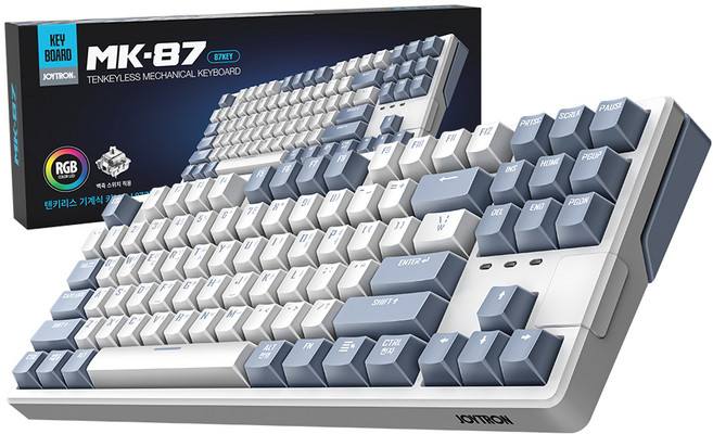 조이트론 저소음 PBT 게이밍 기계식 유선키보드, 크림블루, MK87, 백축