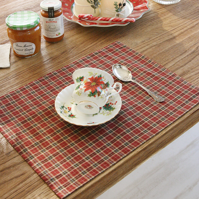 앤코튼 크리스마스 미니 식탁 테이블 매트, 앤틱체크 레드, 30 x 40 cm, 4개