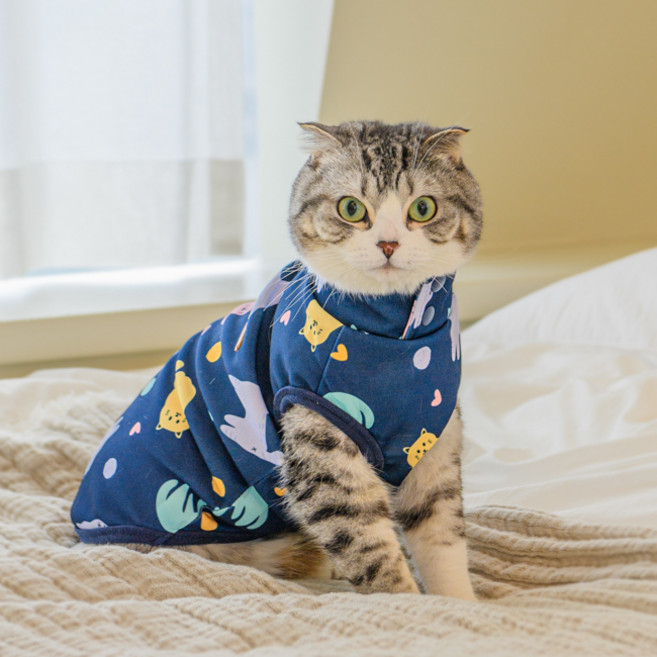 캐츠피아 고양이 가타 민소매 티셔츠 반려용품 TS9512, 네이비, 1개