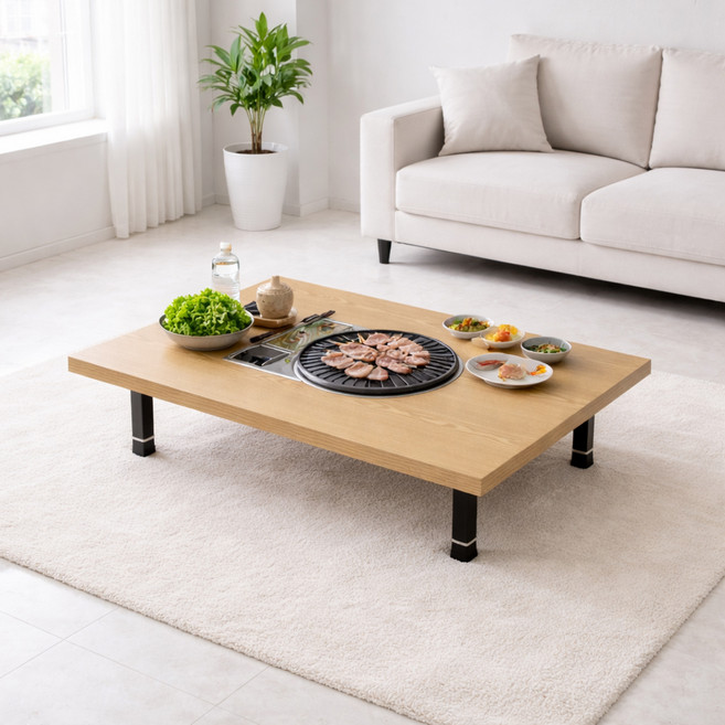 노아가구 리치블 접이식 불판 테이블, 오크(블랙다리)