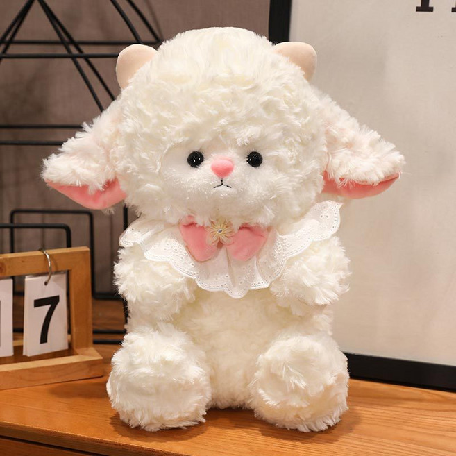 순잠 부드러운 작은 양 인형, 화이트 + 핑크, 1개, 22cm