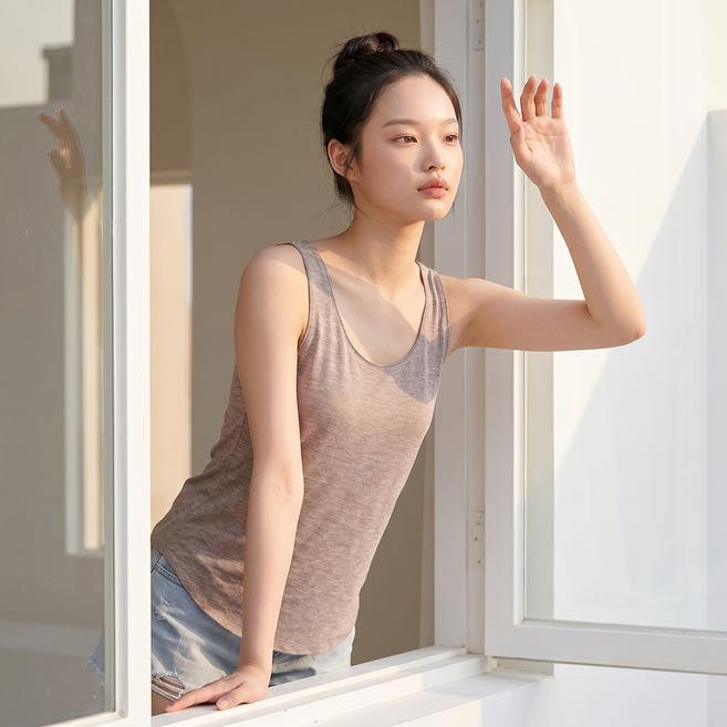 메이첼 여성용 루펜 보들 컬러 나시 티셔츠 12745