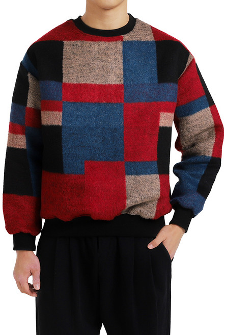 다꾸앙 남성용 라이프 오버핏 울 체크 맨투맨 E09J2_tm4458