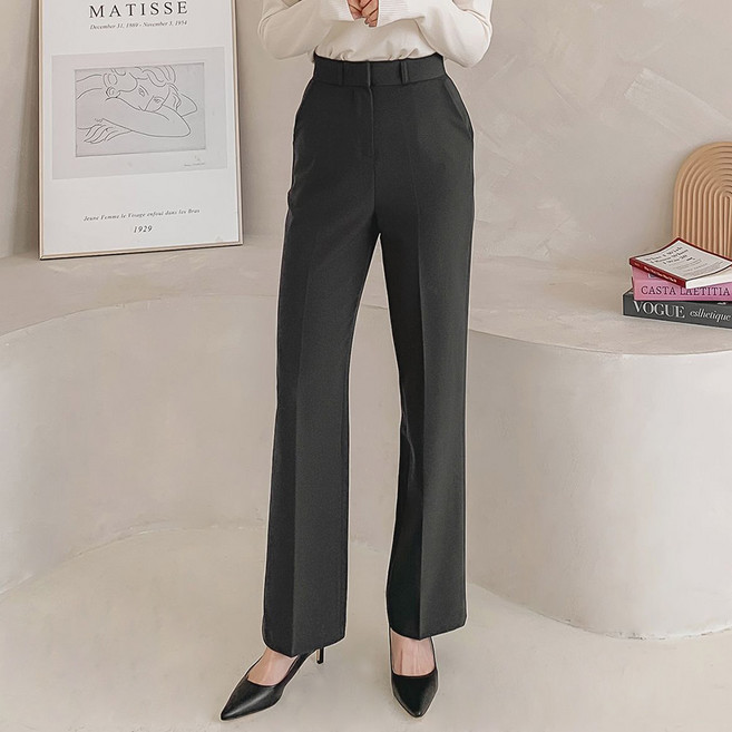 제이에이치스타일 여성용 롱/숏 기장 쫀쫀 일자 스판 히든밴딩 하이웨스트 슬랙스 SJROK655