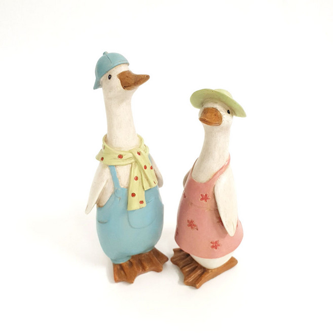 鄉村風清新鴨子裝飾雕像2件組, 混色