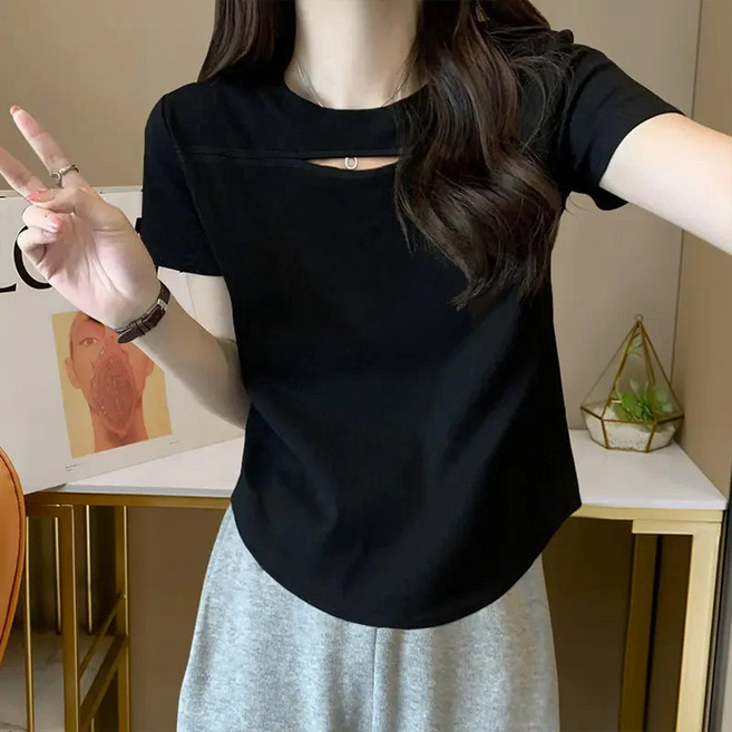 구디프 여성용 무드 포인트 트임 반팔 티셔츠