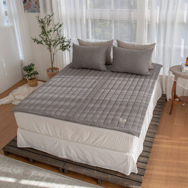 그래이불 순수 유기농 프리미엄 오가닉 퓨어워싱 코튼 침대패드, 그레이