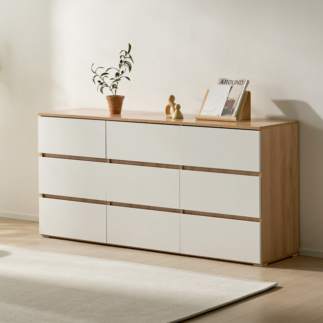 베이지메이트 리네아 서랍장 와이드 3단 9칸 방문설치, 화이트오크, 9개