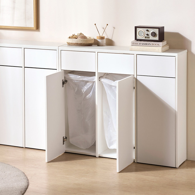 필웰 무노 재활용 분리수거 슬림형 수납장 1000 방문설치, 화이트, 3단