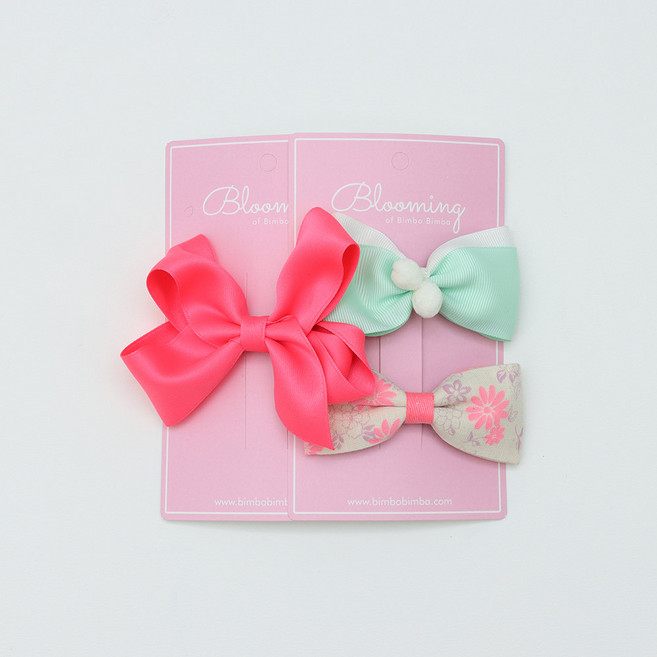 블루밍오브빔보빔바 여아용 3색 리본핀 세트
