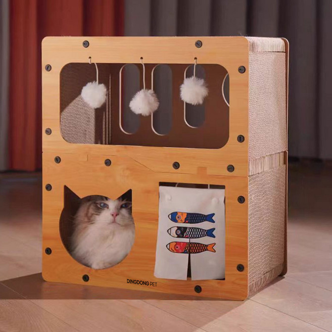 딩동펫 커튼 숨숨 하우스 스크래쳐, 혼합색상, 1개