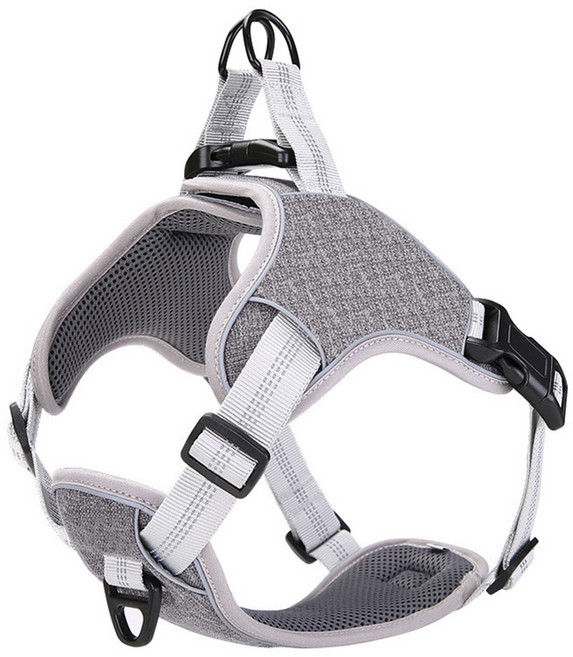 반려견 H형 앞섬방지 빛반사 하네스, 그레이, 1개