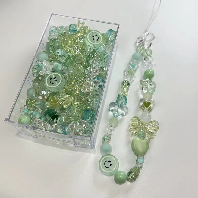 윰스 폰꾸 스트랩 장식 비즈 키링 DIY 키트, 그린, 1세트