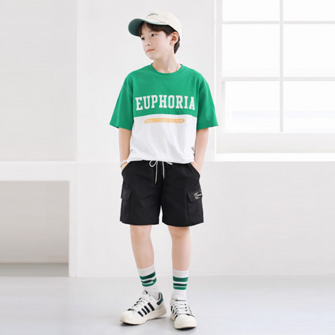 나나주니 아동용 라운드넥 유포리아 유니크 5부 바지 + 반팔 티셔츠 세트