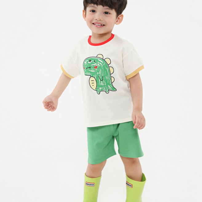 KIDSCOMO 兒童透氣恐龍短袖上下套裝