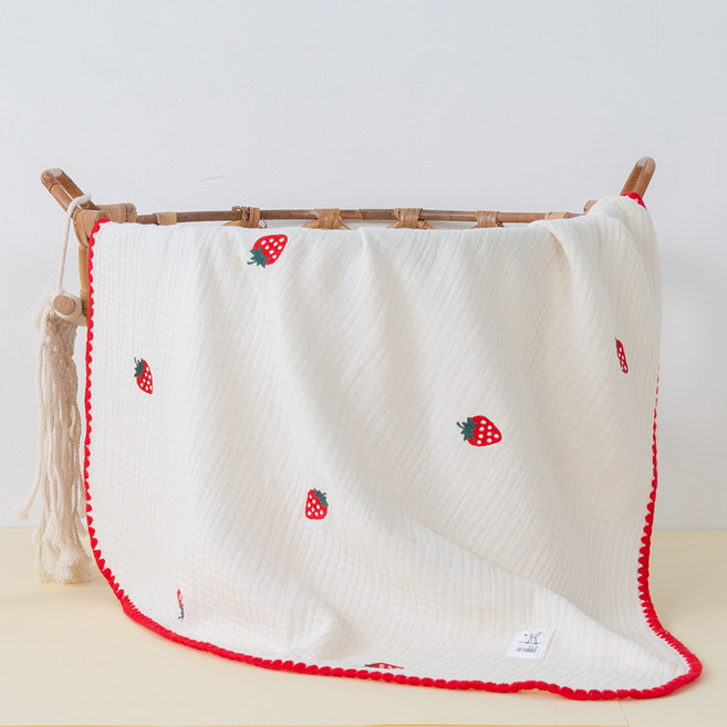 아이레빗 유아용 3중 순면 사계절 요루 거즈 블랭킷, 딸기자수