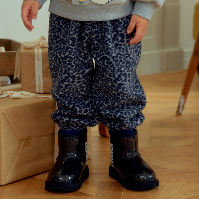 First Blue 兒童豹紋刷毛長褲