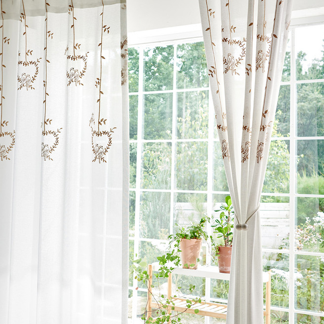 라몬떼 내추럴 린넨스타일 자수 커튼 2p