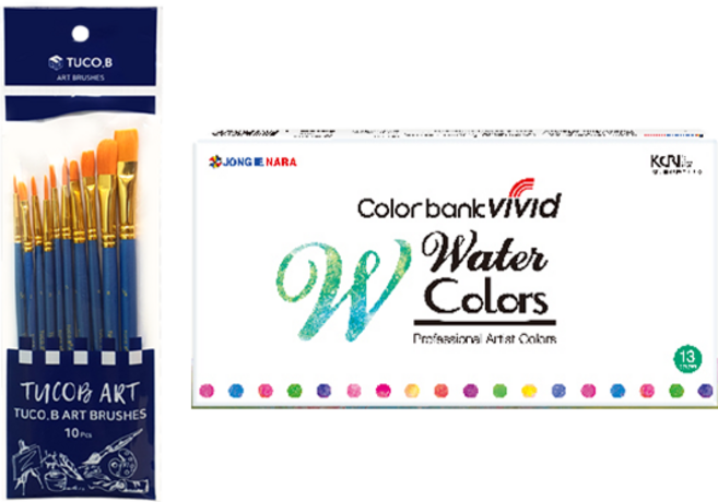 투코비 아트 브러쉬 10종 + 종이나라 수채화 물감 7.5ml, 13색