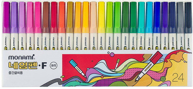 모나미 중간글씨용 네임펜 24색 세트, 혼합색상, 24개