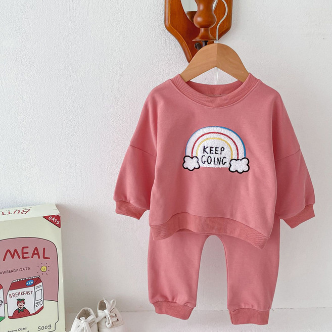 베베니즈 아동용 레인보우 맨투맨 밴딩팬츠 상하의 세트