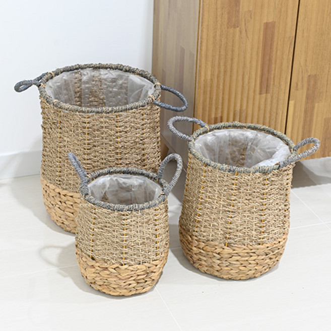 도시정원 대형 라탄 해초 바구니 3종 세트, 1세트