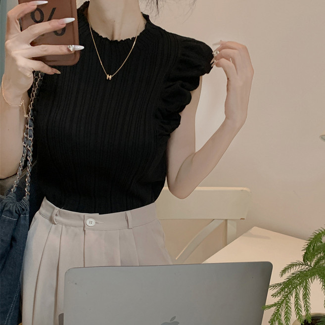 ViVEMO 女款閃亮抓皺無袖羅紋T恤 10354