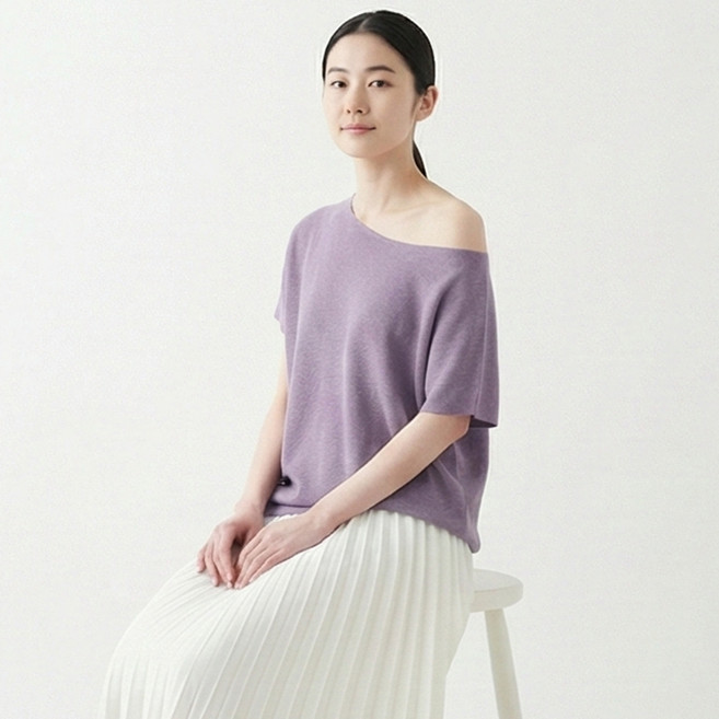 소니오 여성용 언발 가오리핏 반팔 니트